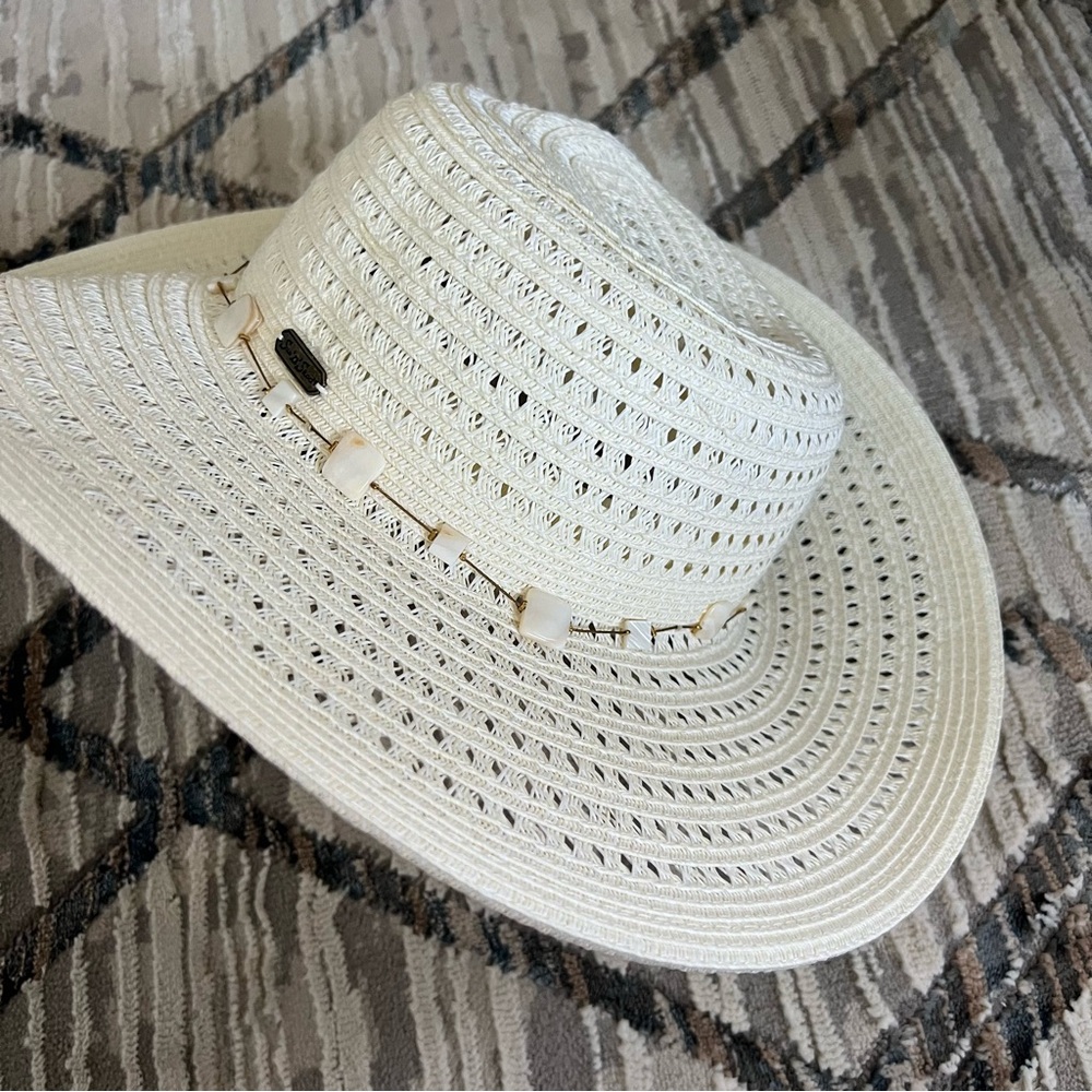 🍉Sun 'N' Sand Bead Hatband Straw Floppy Sun Hat Bohemian Beach White